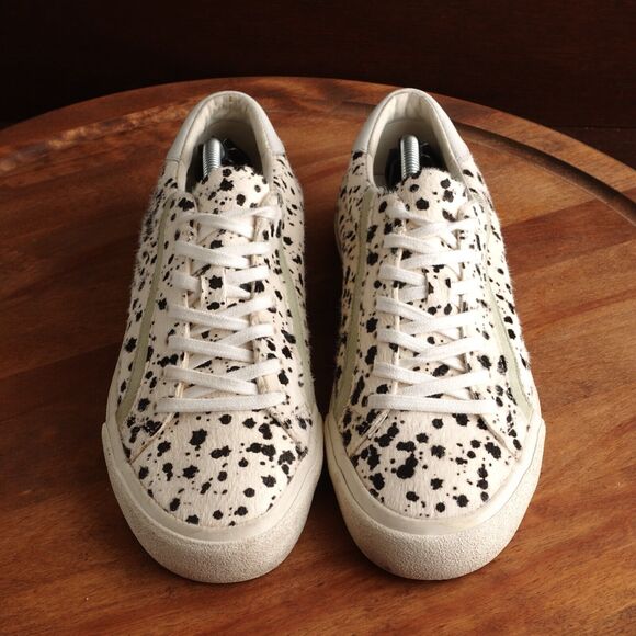 Madewell Sneakers Womens SZ 8.5 BLK White Sidewalk Low Calf Hair Splatter Shoes - Picture 2 of 12
